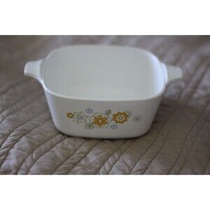 Vintage Corning Ware P-43-B Yellow Floral Bouquet 2 3/4 Cup Casserole Dish USA